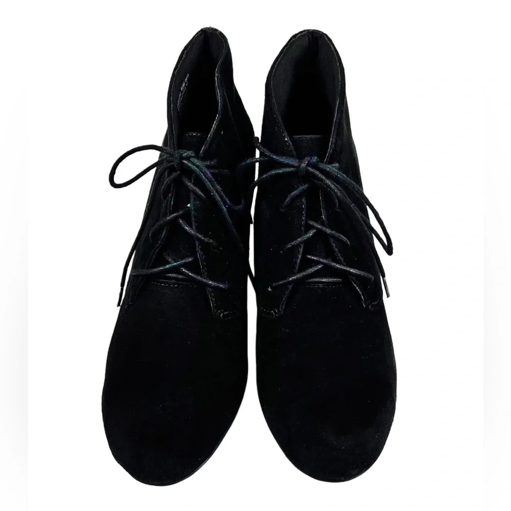 Clarks Bendables Black Suede Wedge Oxford Size 8.5